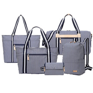 2022 Latest Design Striped Collect Canvas Travel Luggage Bag Set
